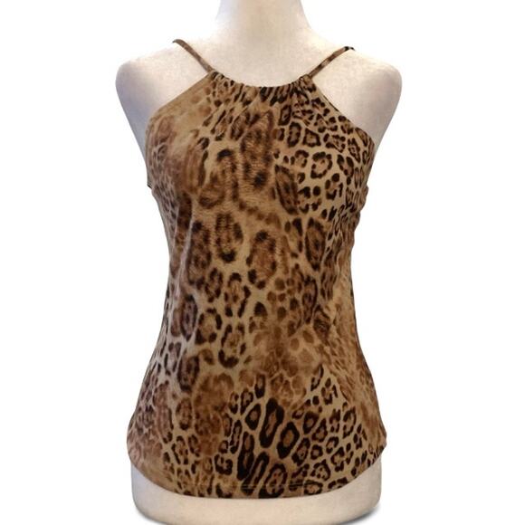 Wet Seal Tops - Y2K Leopard Cheetah Print Suede Textured Tank Top Size Small